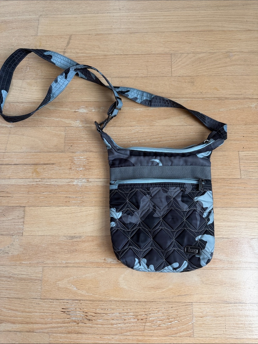 lug Quilted Crossbody in Black & Light Blue Camo